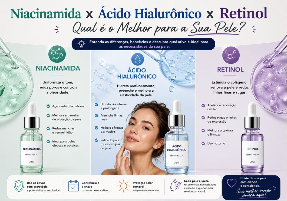 Niacinamida x Ácido Hialurônico x Retinol: Qual é o Melhor para a Sua Pele?
